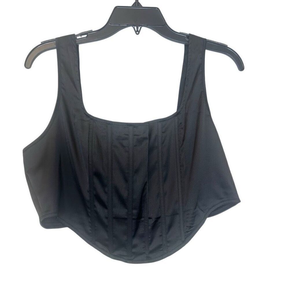 Missguided Satin Sleeveless Square Neck Boned Black Corset Crop Top Size 12